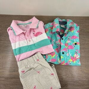 Gymboree Pink and Teal Flamingo Polo Set
